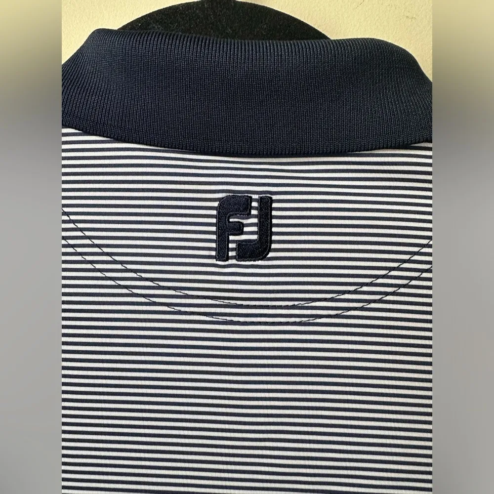 FootJoy NBC Golf Polo Women's Size L Dark Blue White Stripe Short Sleeve Shirt - Image 8