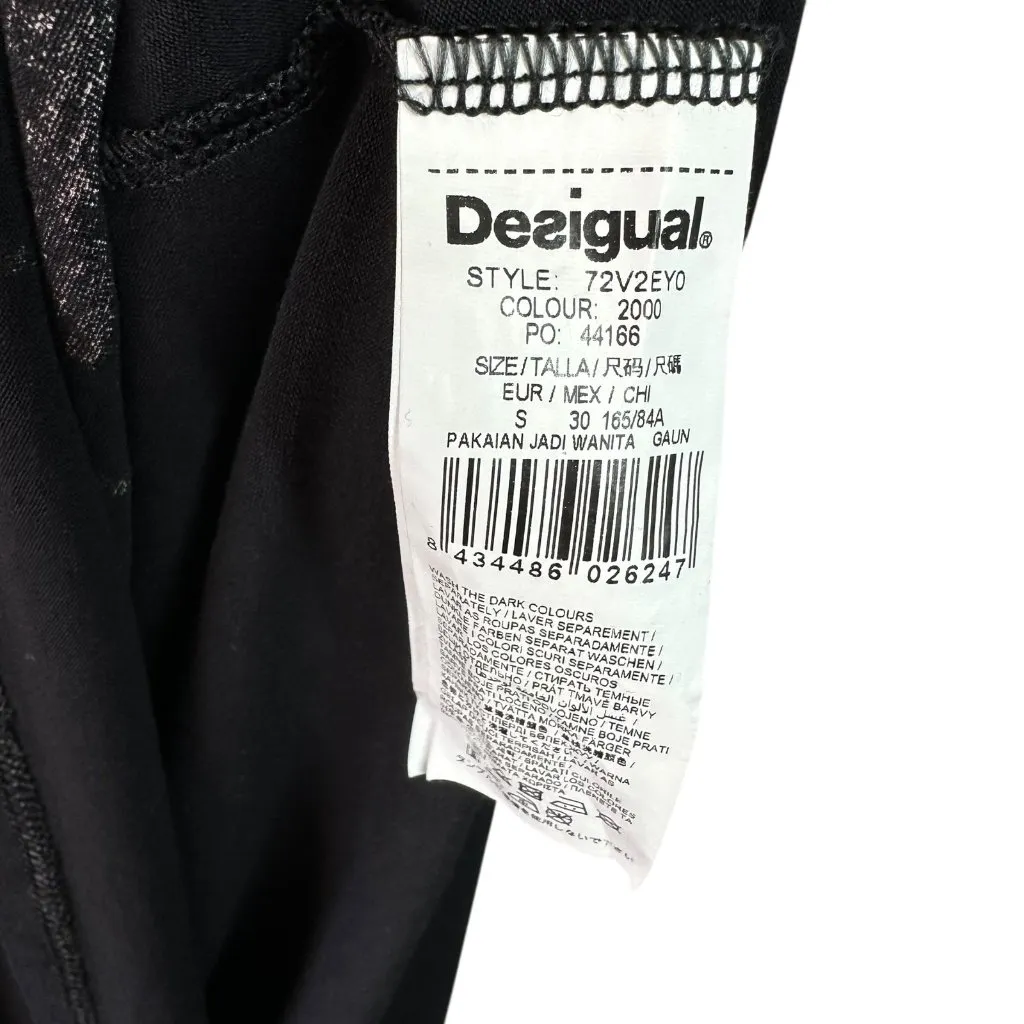 Desigual Black Floral Jersey Dress V-Neck Empire Waist Size Small - Image 8