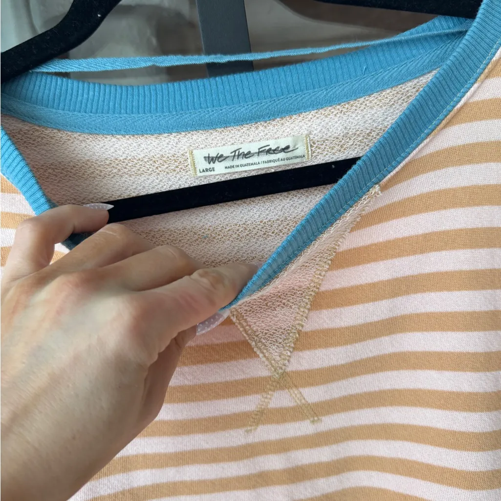 NEW Free People Classic Striped Oversized Crewneck Latte Combo sweatshirt - Image 3