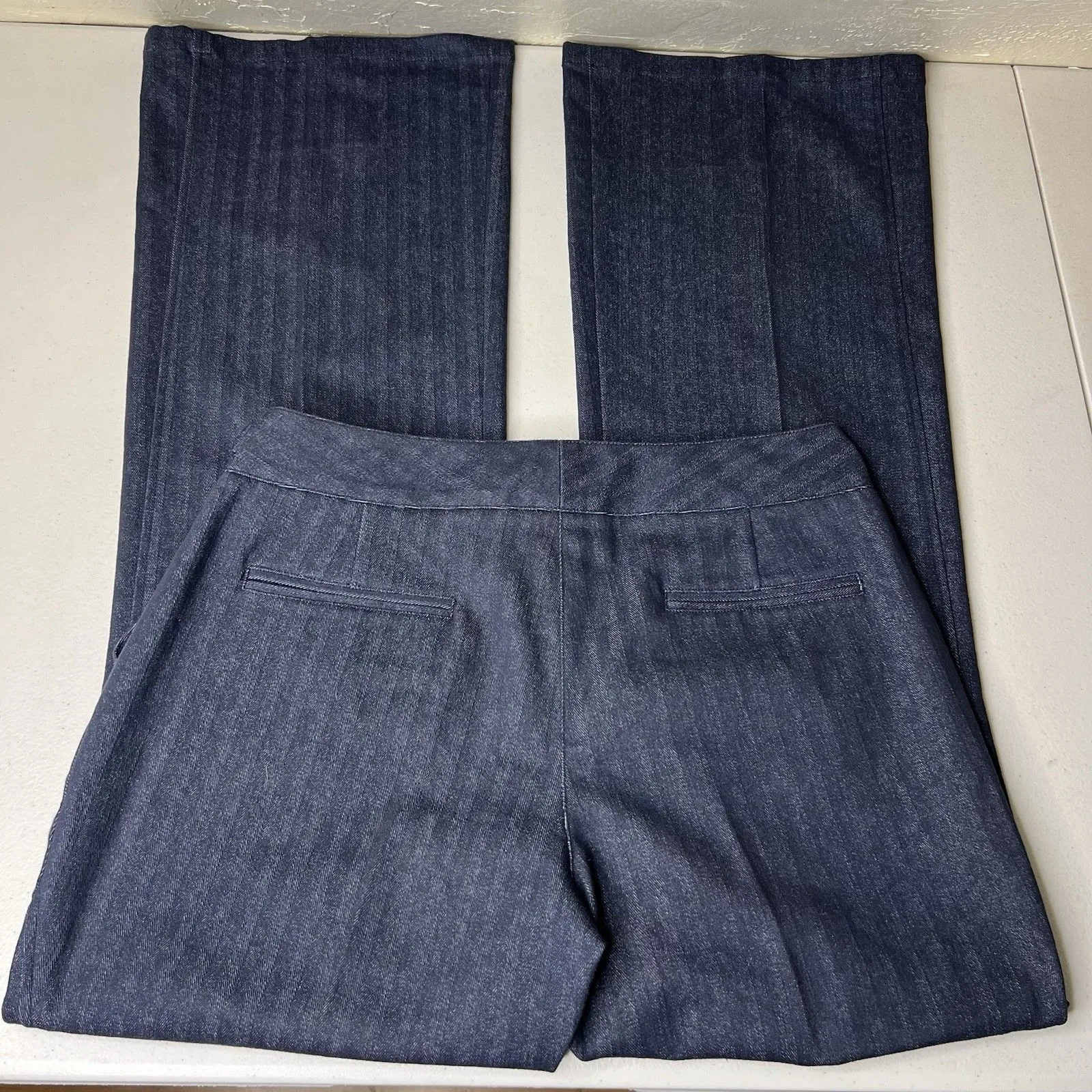 Etcetera Flare Jeans Womens 10 Pinstripe Side Buckle Stretch Pleat Y2k Retro 34” - Image 7