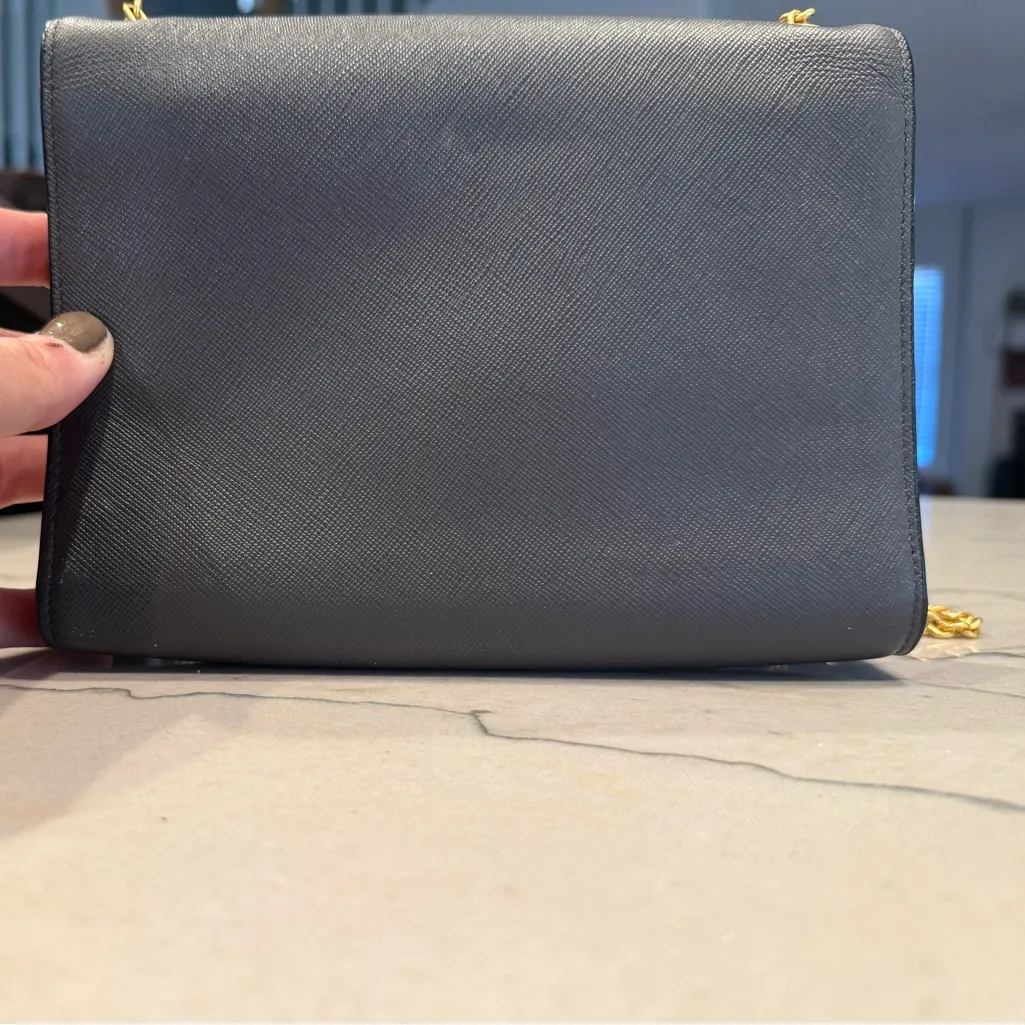 MCM Visetos Mina Crossbody Bag Dark Grey with a Pink Bow Accent - Image 4