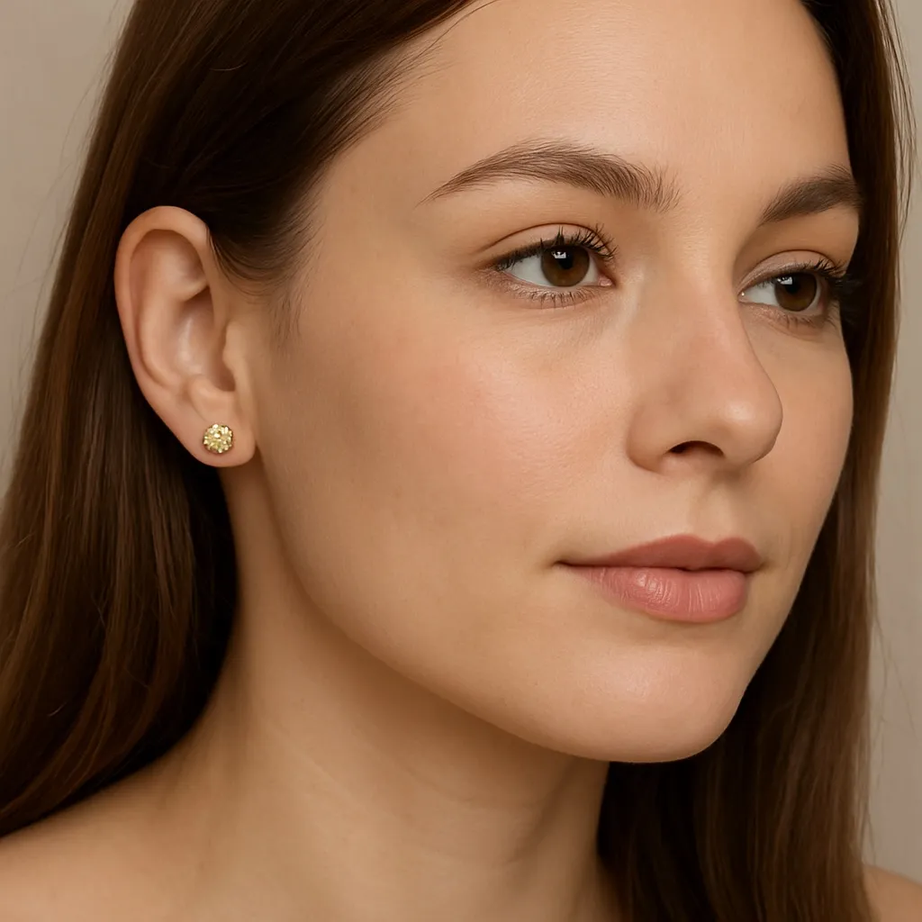 Yellow CZ Flat Back Stud Earrings – 4mm Round Cut Stainless Steel Silver - Image 2