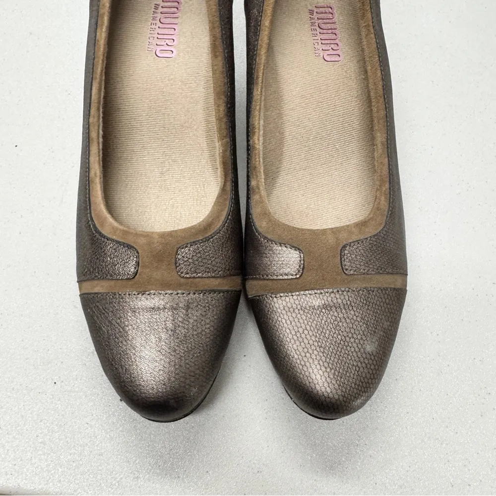 Munro Silver Leather Kitten Heel Pumps Womens 9 Classic Preppy Comfort Shoes - Image 4