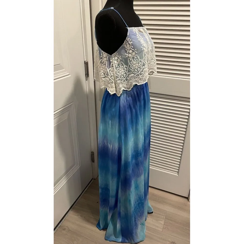 TCEC Tie Dye & Lace Spaghetti Strap Maxi Dress • Sz Large • Elegant with Comfort - Image 2