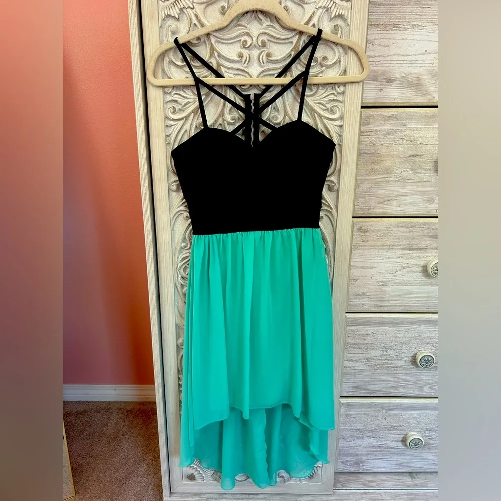 Whimsigoth  y2k early 2000’s black and teal asymmetrical Fairycore party dress 5 - Image 3