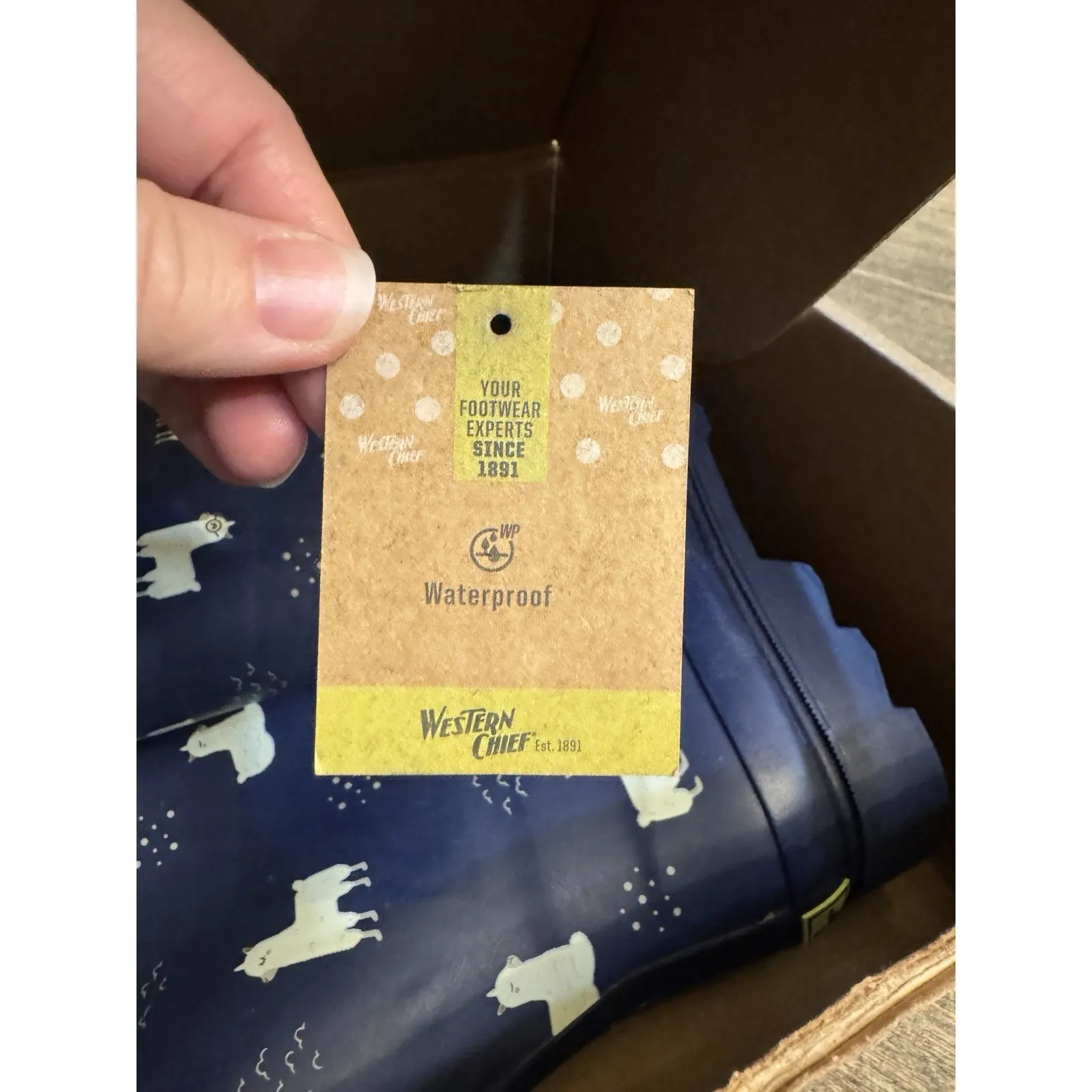 WESTERN CHIEF WOMENS Pull On Mid Calf RAIN BOOTS SIZE 9 Llamas Navy - Image 10