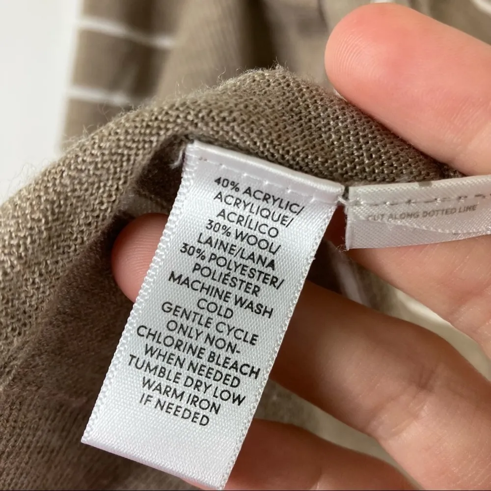 3/$30 LOFT | Light Brown Striped Wool Blend Open Front Cardigan Sweater XS - Image 5