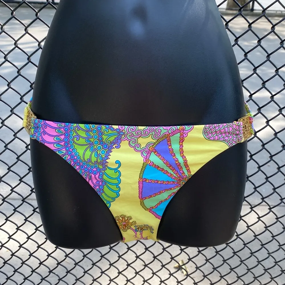 Trina Turk Gold Plated Embellished Multicolored Paisley Print Bikini Women’s 6 - Image 3