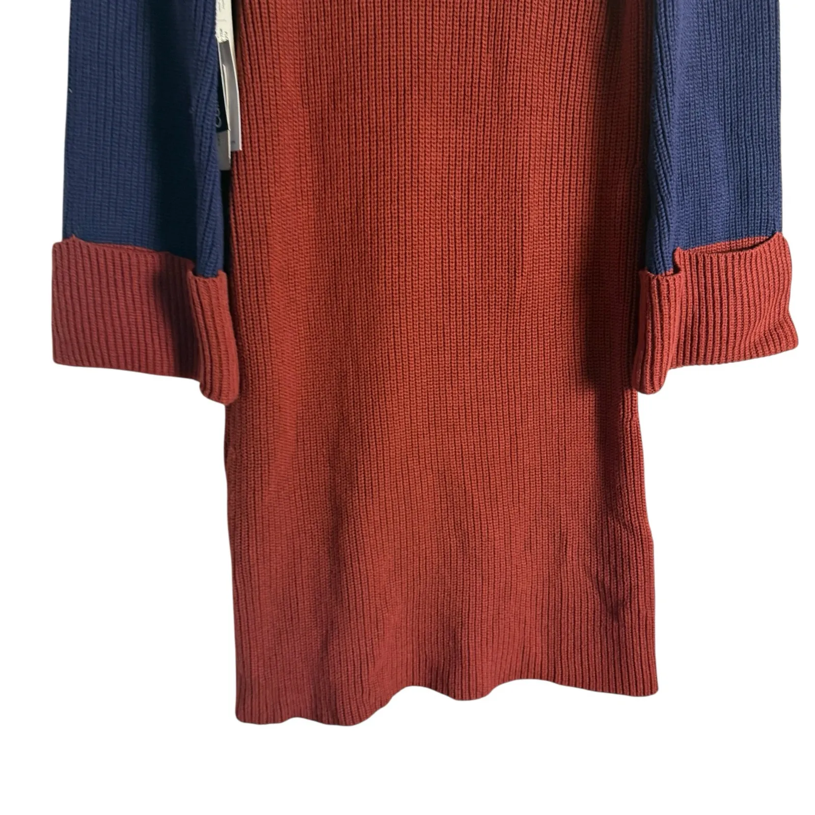 Callahan Duffy Red Navy Ribbed Colorblock Turtleneck Sweater Dress XS - Image 6