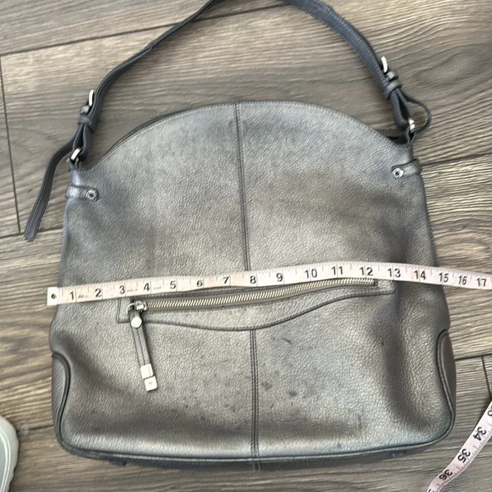 Monsac Gray Leather Shoulder Bag - Image 8