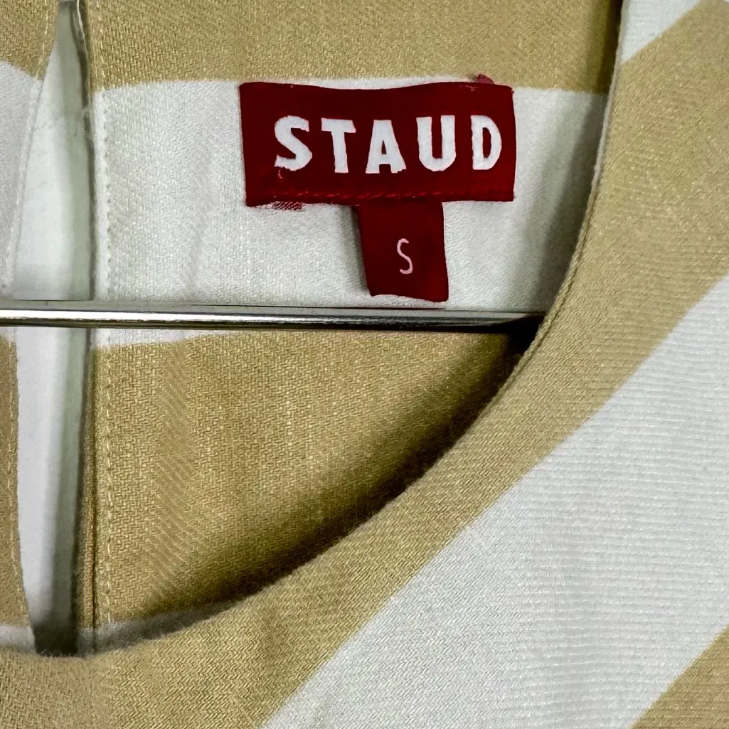 STAUD York Striped Tie Waist Mini Dress Beige White Neutral Linen Blend - Image 5