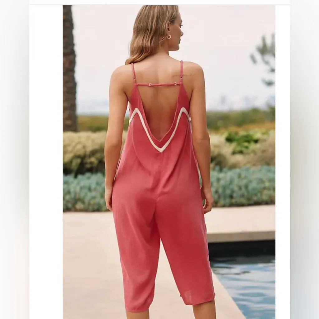 CELANDINE Linen Blend Sleeveless Crop Jumpsuit - Hibiscus Pink - Image 2