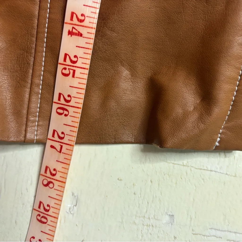 Chico's Faux Leather Tan Brown Zip Up Jacket Blazer Size 3/ XL Moto - Image 5