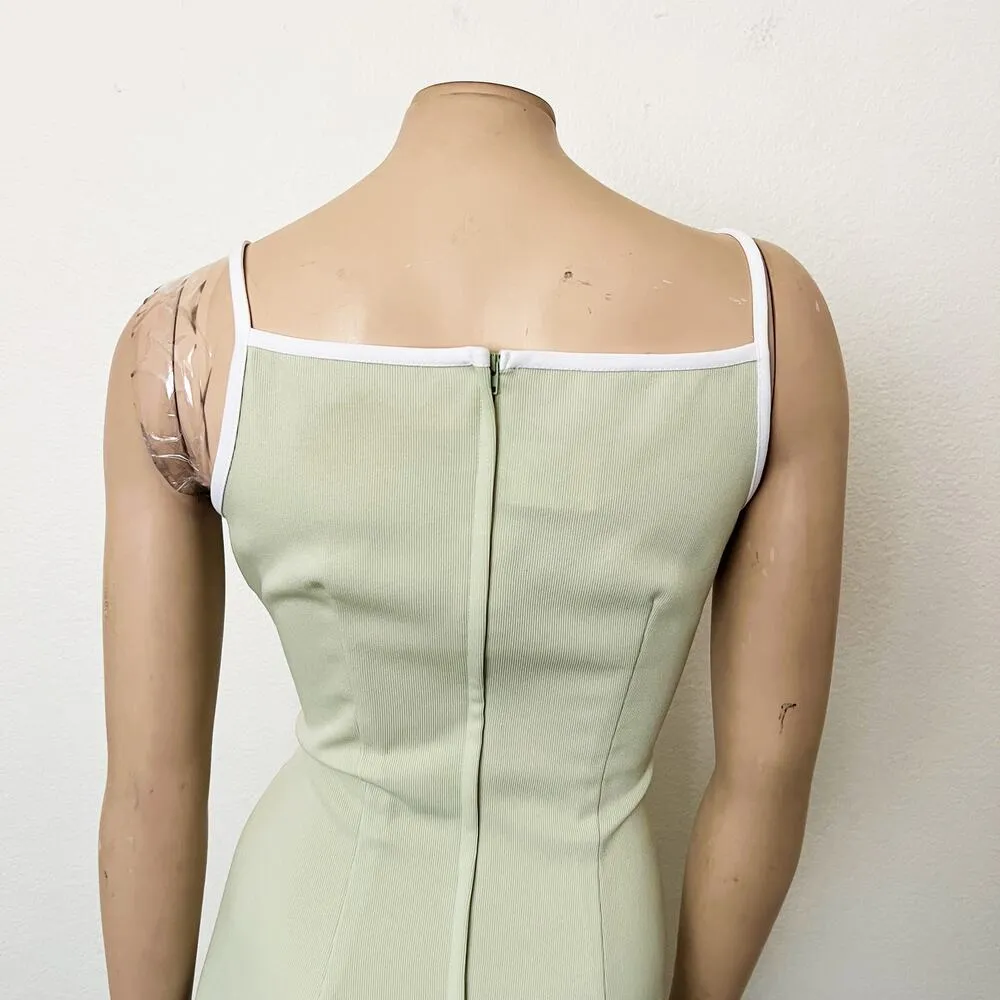 [Vintage] 90s Wrapper Green Mini Dress Daisy Belt Y2K High Neck Halter Sz Large - Image 4