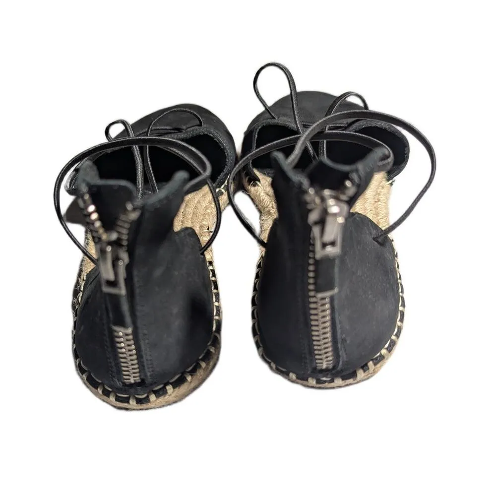 Eileen Fisher Black Nubuck Leather Lace-Up Back Zip Espadrille Sandals Sz 9.5 - Image 4