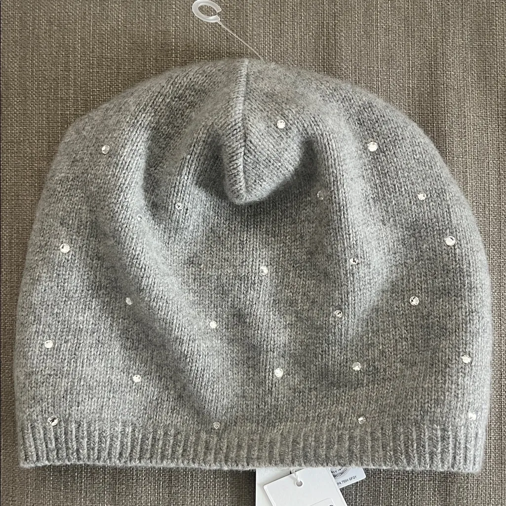Carolyn Rowan Cashmere Baggy Beanie w/Scattered Swarovski Crystals, OS, NEW Gray - Image 4