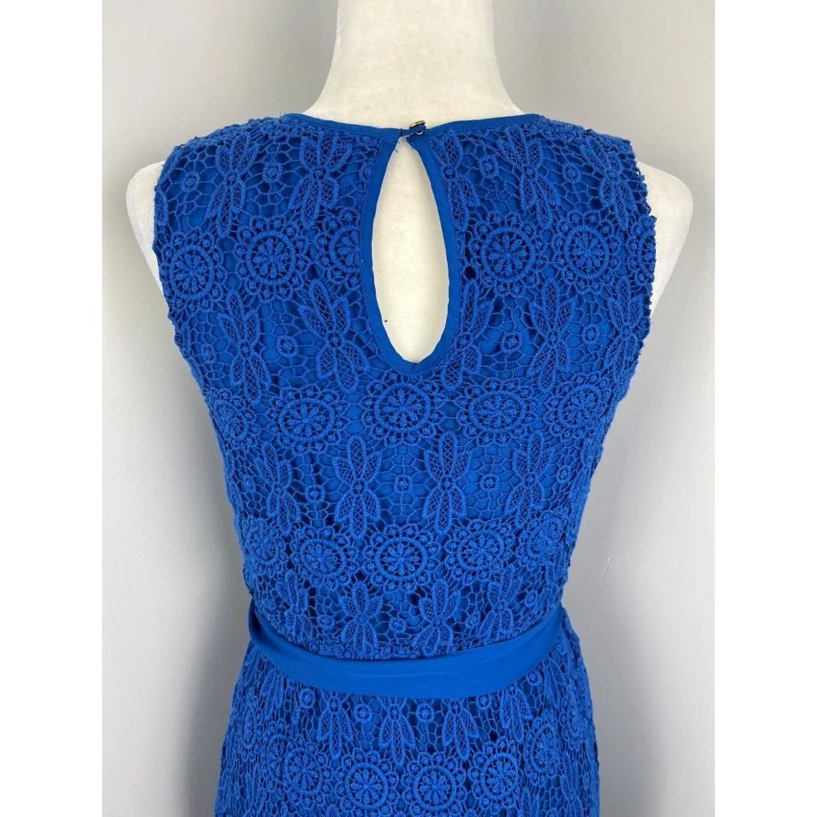 Women's Land's End Belted Blue Crochet Lace Dress Size 4 - Image 4