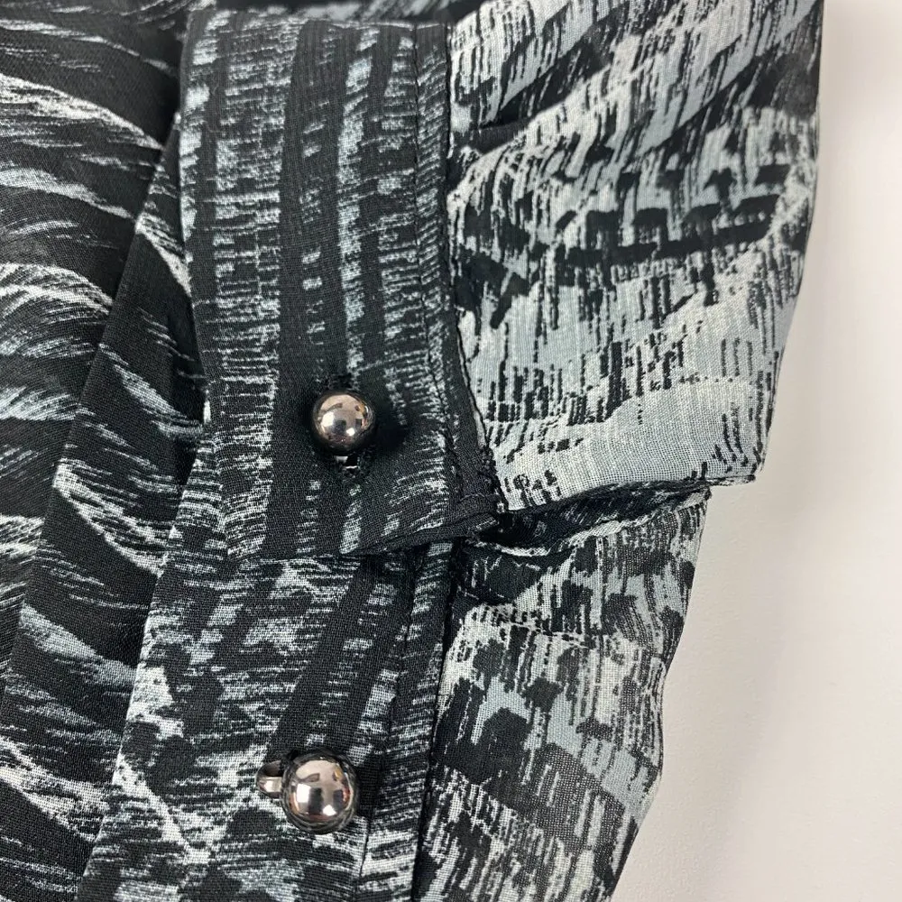 New York & Company Black and Gray Sheer Ruffle Front Tie Back Blouse Size XS - Image 8