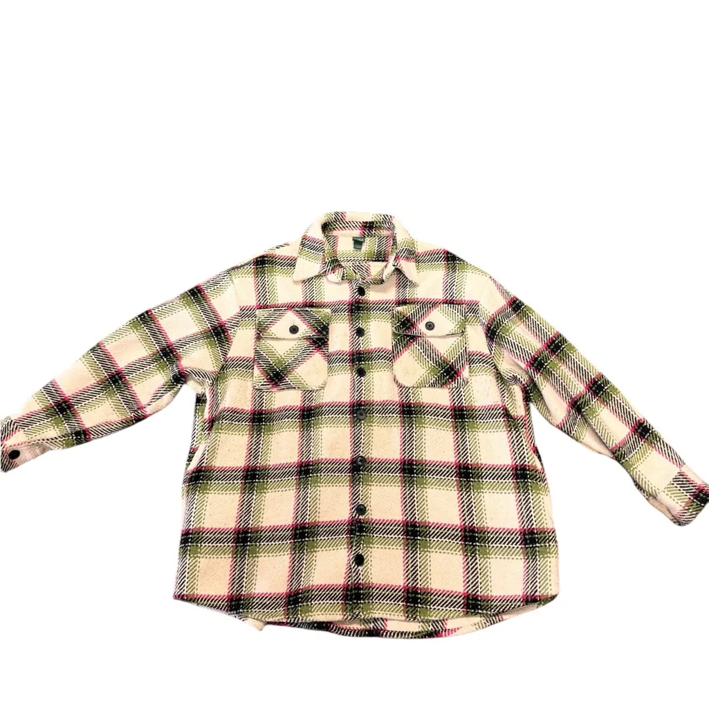 Wild Fable Pink Green Plaid Oversized Shacket Women’s Jacket Soft Button Front - Image 5