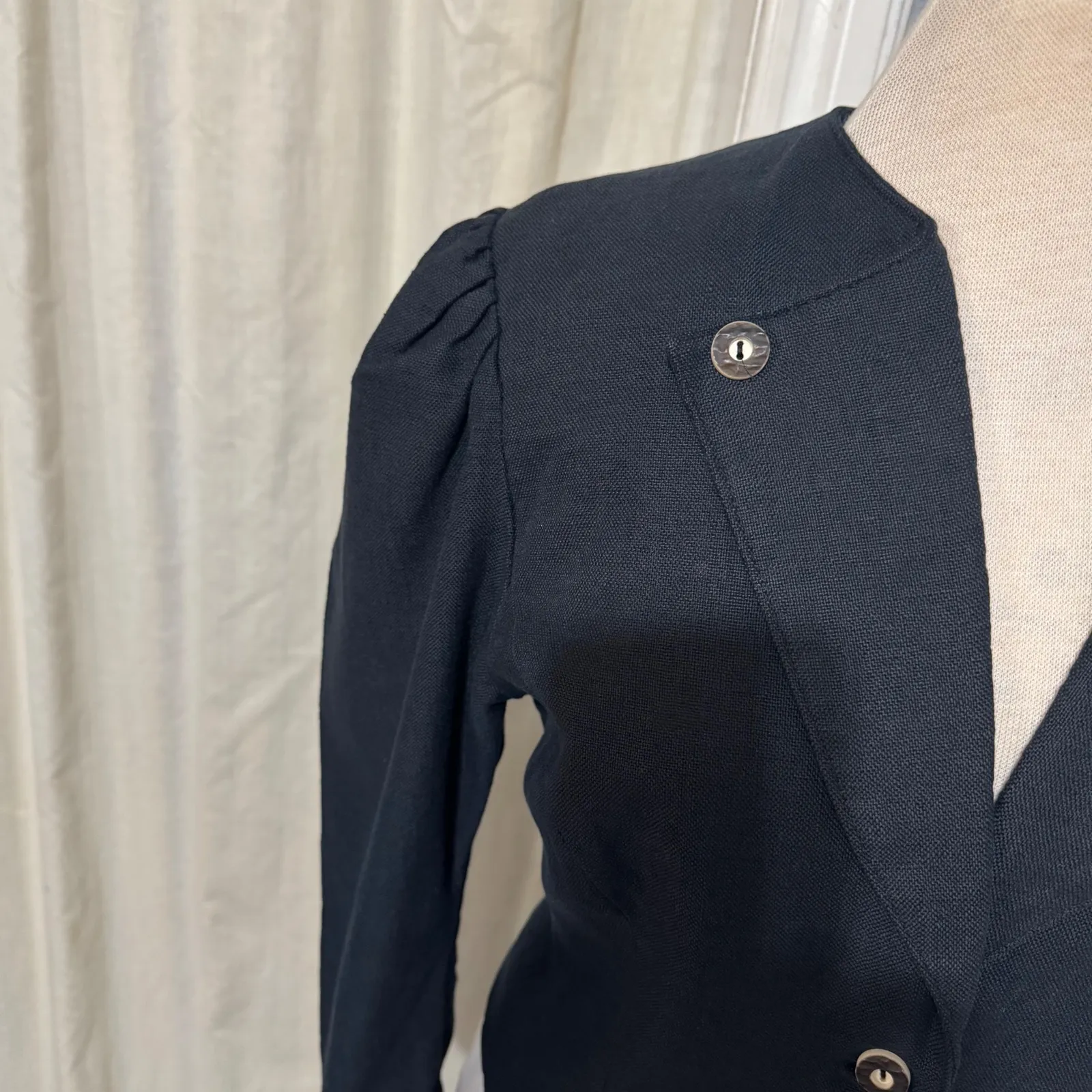 Vintage Original Alpen Trachten Cropped Jacket Blazer Puff Sleeve Tailored Sz 40 Black - Image 3