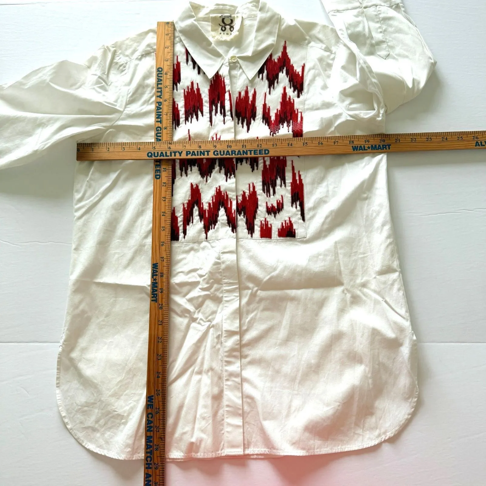 Figue White Beaded Cotton 3/4 Sleeve Button Down Collared Shirt No Sz (Flaws) - Image 5