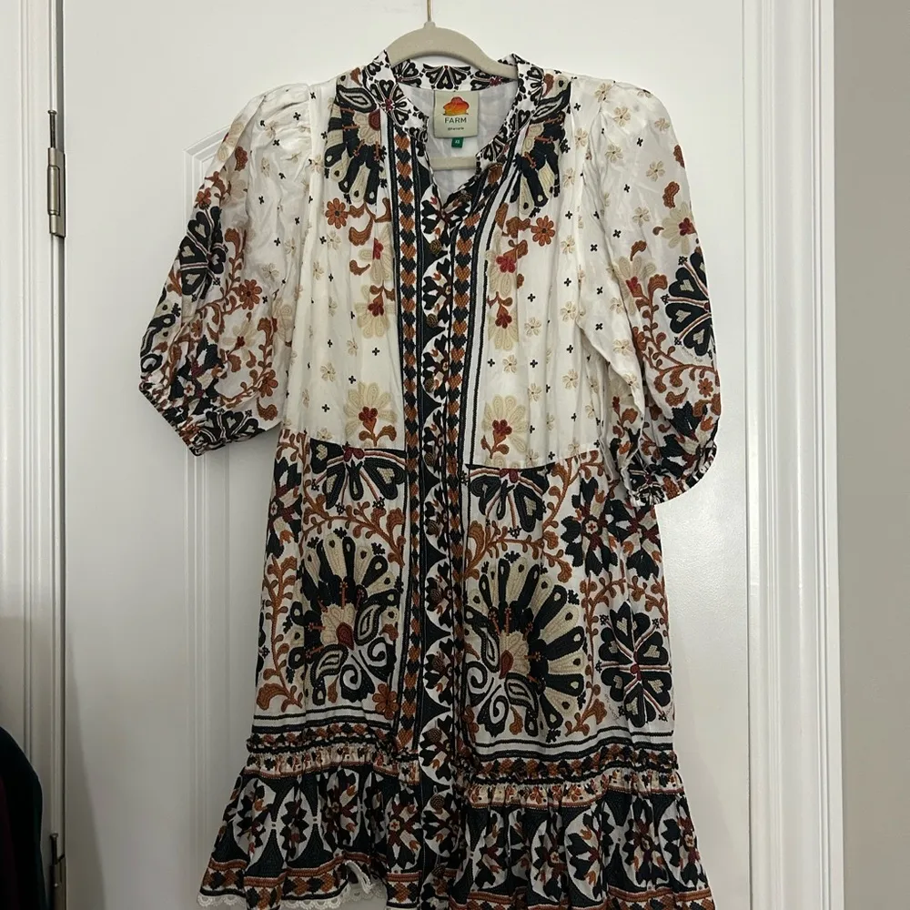 Flower Fan Tapestry Print Puff Sleeve Belted Mini Shirtdress - Image 4