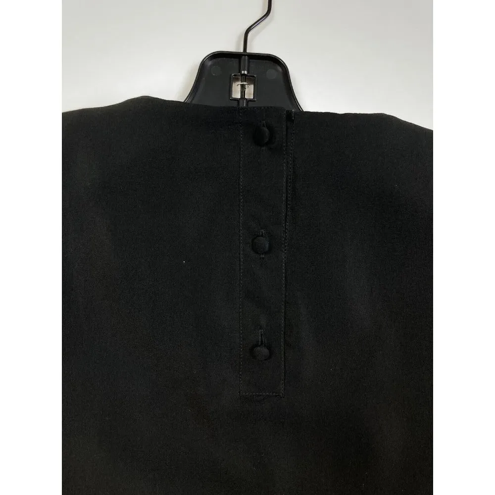 Vintage Oleg Cassini Beaded Silk Blouse Womens  14 Black Tie Waist Dolman Sleeve - Image 4