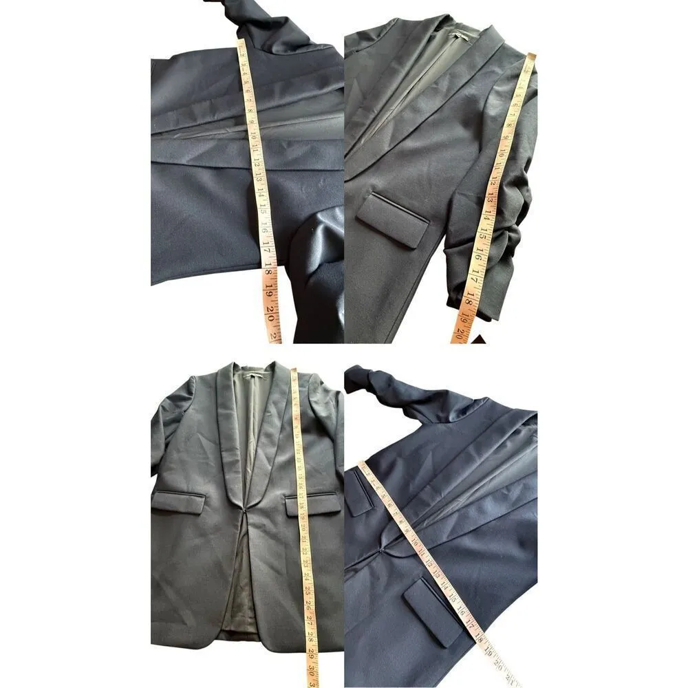 Gianni Bini Navy Blue Jemma Ruched 3/4 Sleeve Shawl Collar Twill Boyfriend Blaze - Image 11