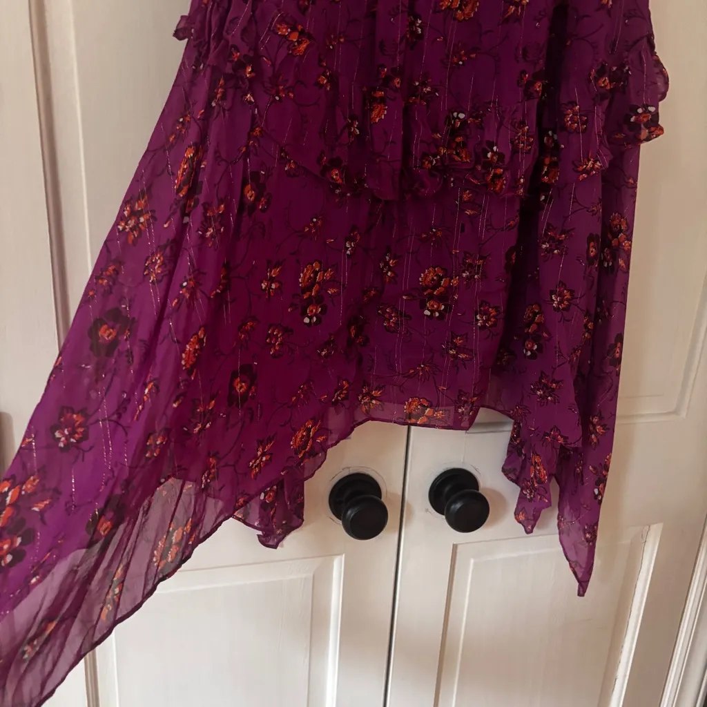 Ulla Johnson Torri Skirt Magenta Metallic Asymmetrical Midi Skirt Size 4 Small - Image 14