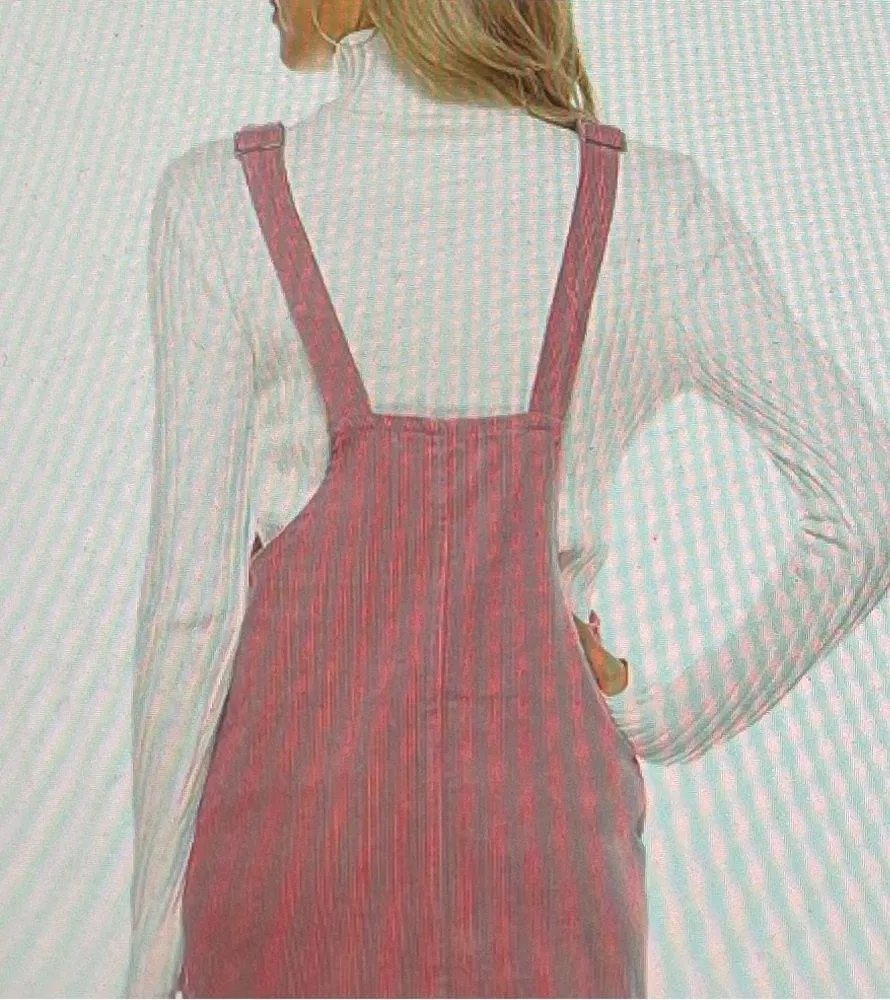 Pink corduroy overall bib pinafore suspender dress, size S Barbiecore boho - Image 5