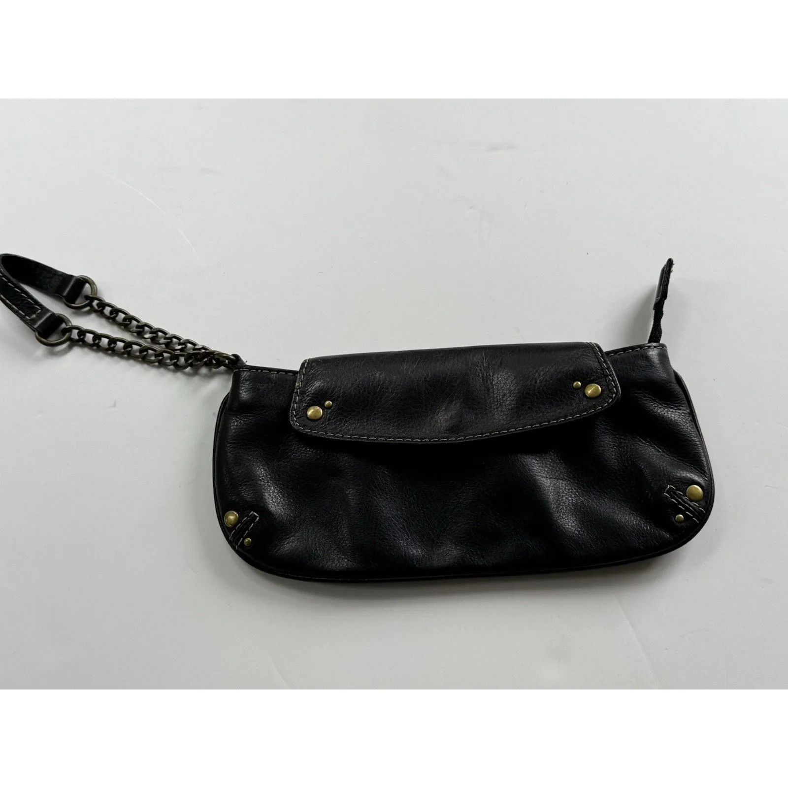 Fossil Vintage Leather Clutch Wristlet Purse Snap Zip Flap Goth Gorpcore READ - Image 3