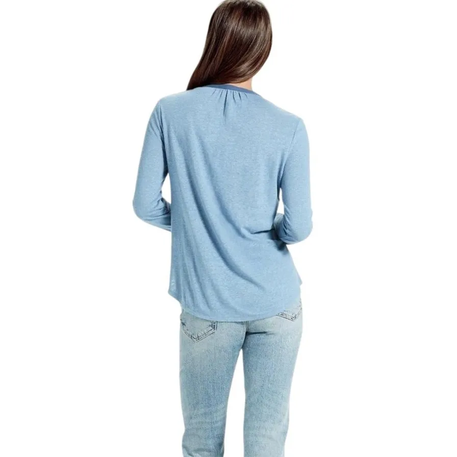 Lucky Brand | Medium |  Linen Blend Colorblock Pintuck Hidden Button Up Top - Image 3