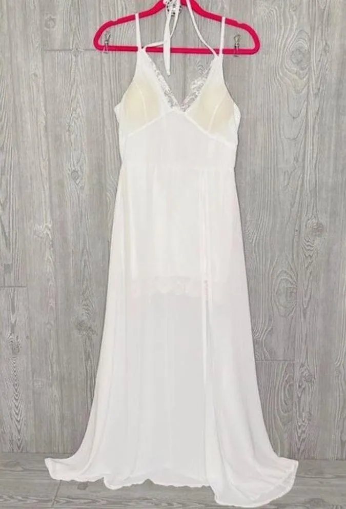 Zara basic white long sheath dress with short dress under lace trim size sm - Image 2