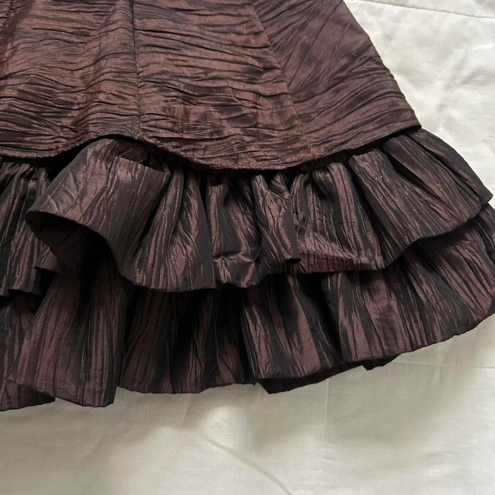 Y2K Nightway Brown strapless mini dress fluffy tulle crinoline underlay ruffled Size 10 - Image 6