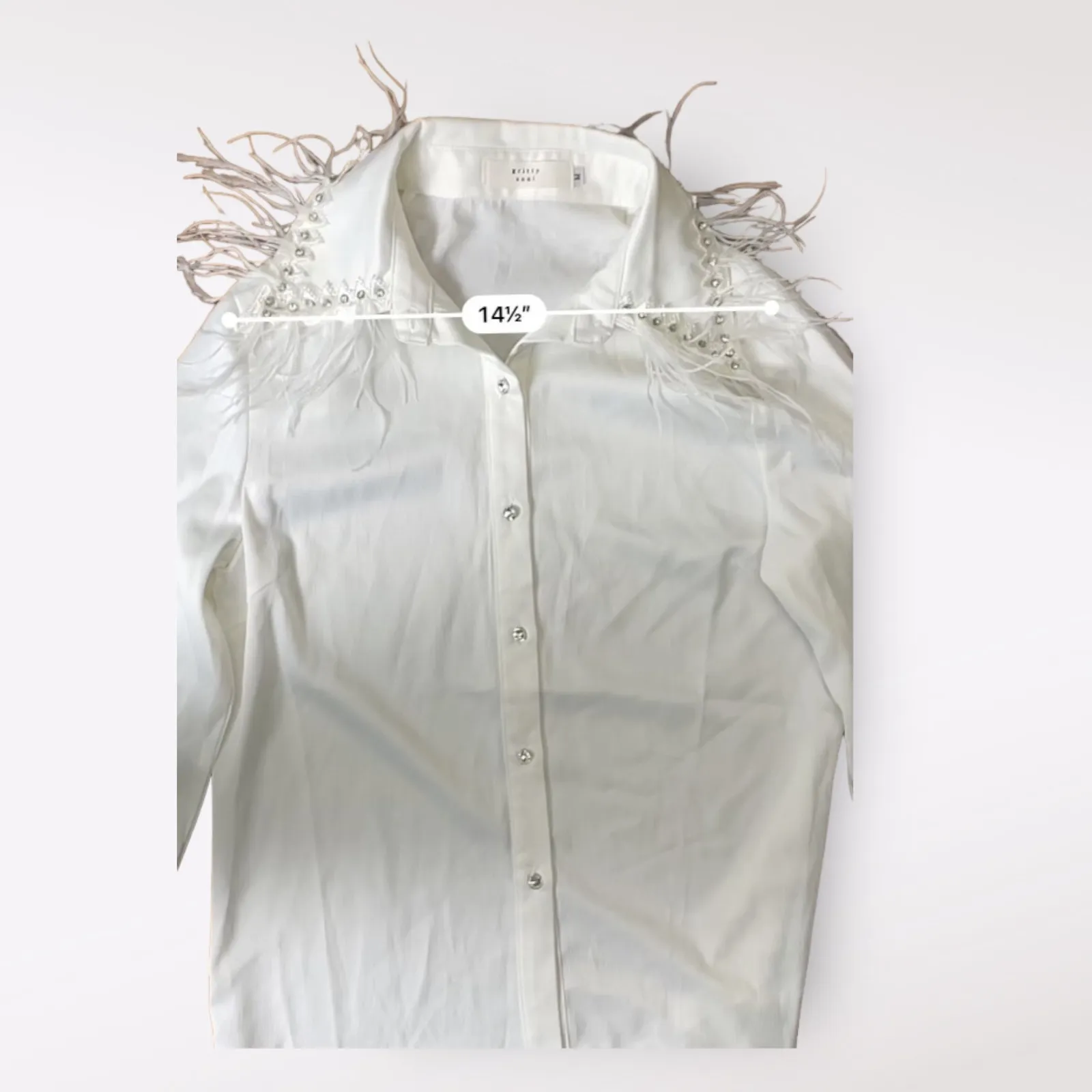 Gritty Soul White Ms.‎ Bling Em Blouse Feathered Collar Size M Size M - Image 5
