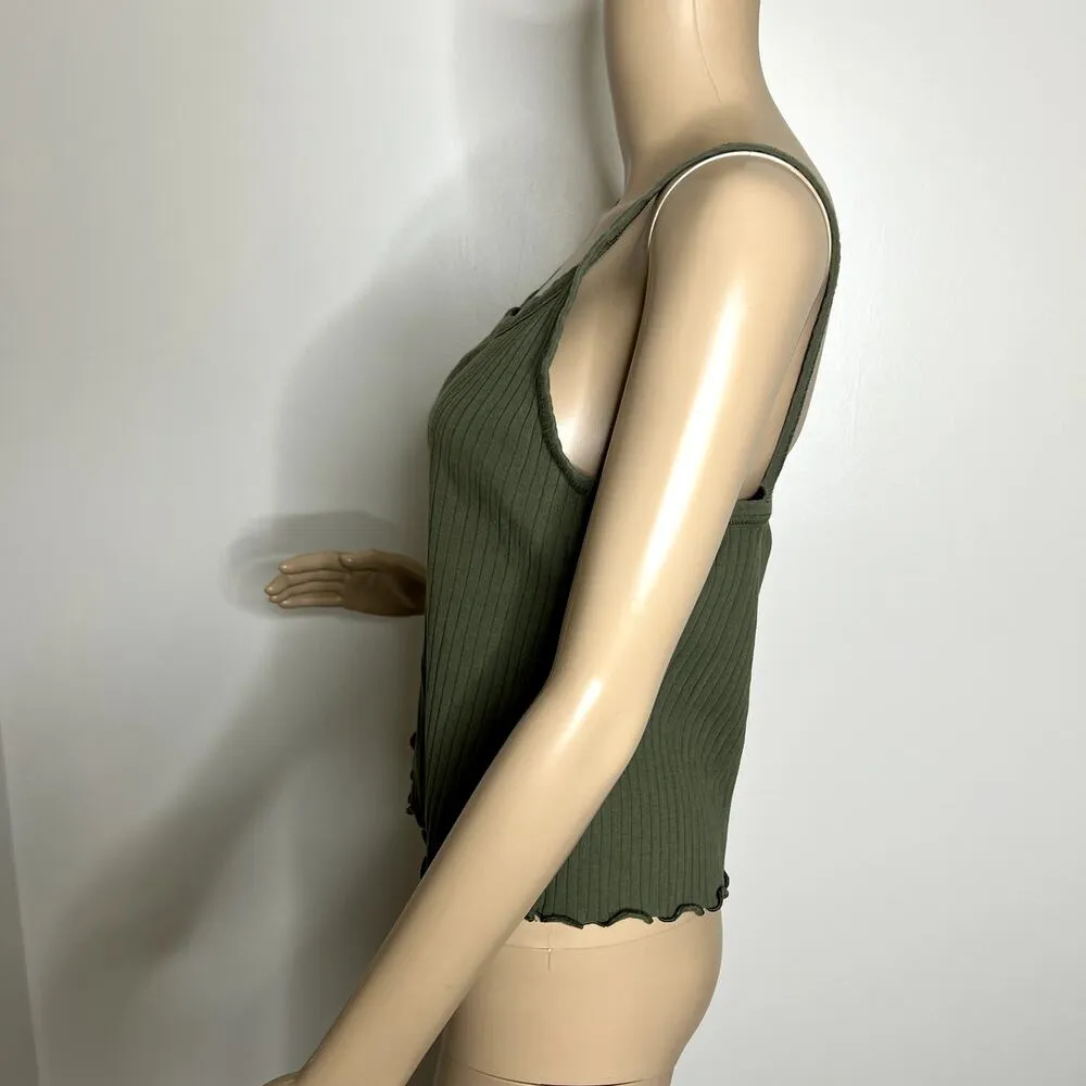 Old Navy Green Ribbed Ruffle Tank Top - Image 2