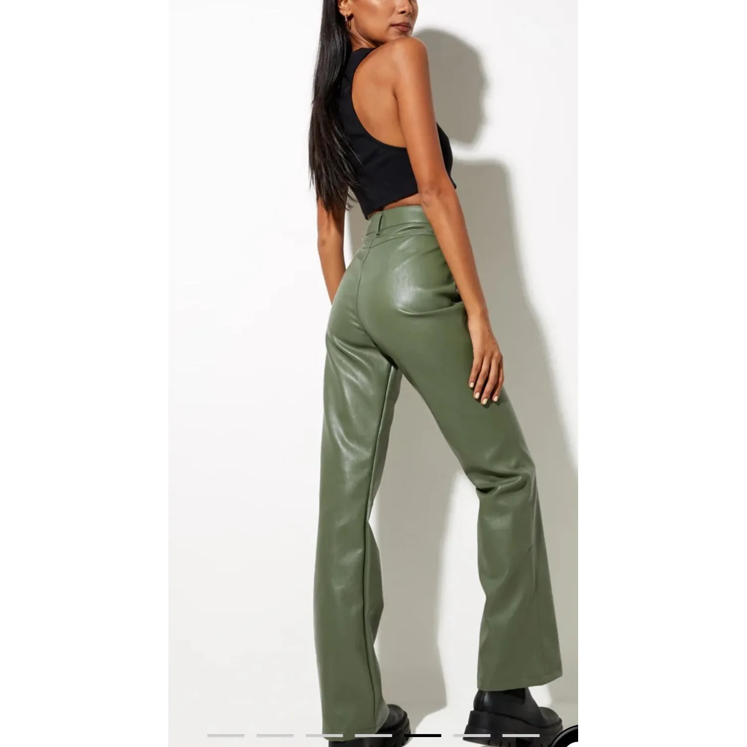 MOTEL Zoven Trouser Green Faux Leather Flare Pants Women's XS - Image 2