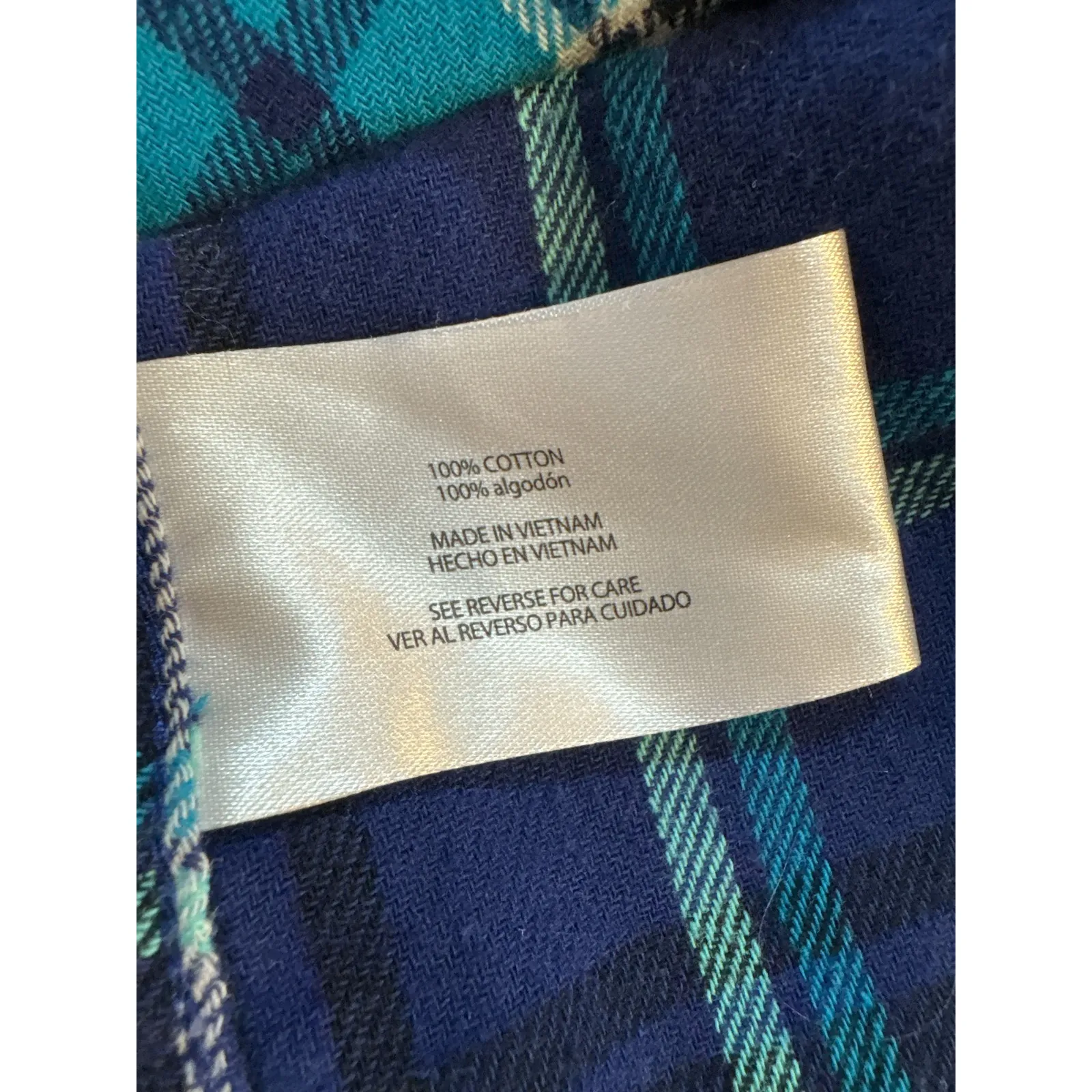 Woolrich Teal Navy Plaid Flannel Button Up Shirt Women's Medium - Image 6