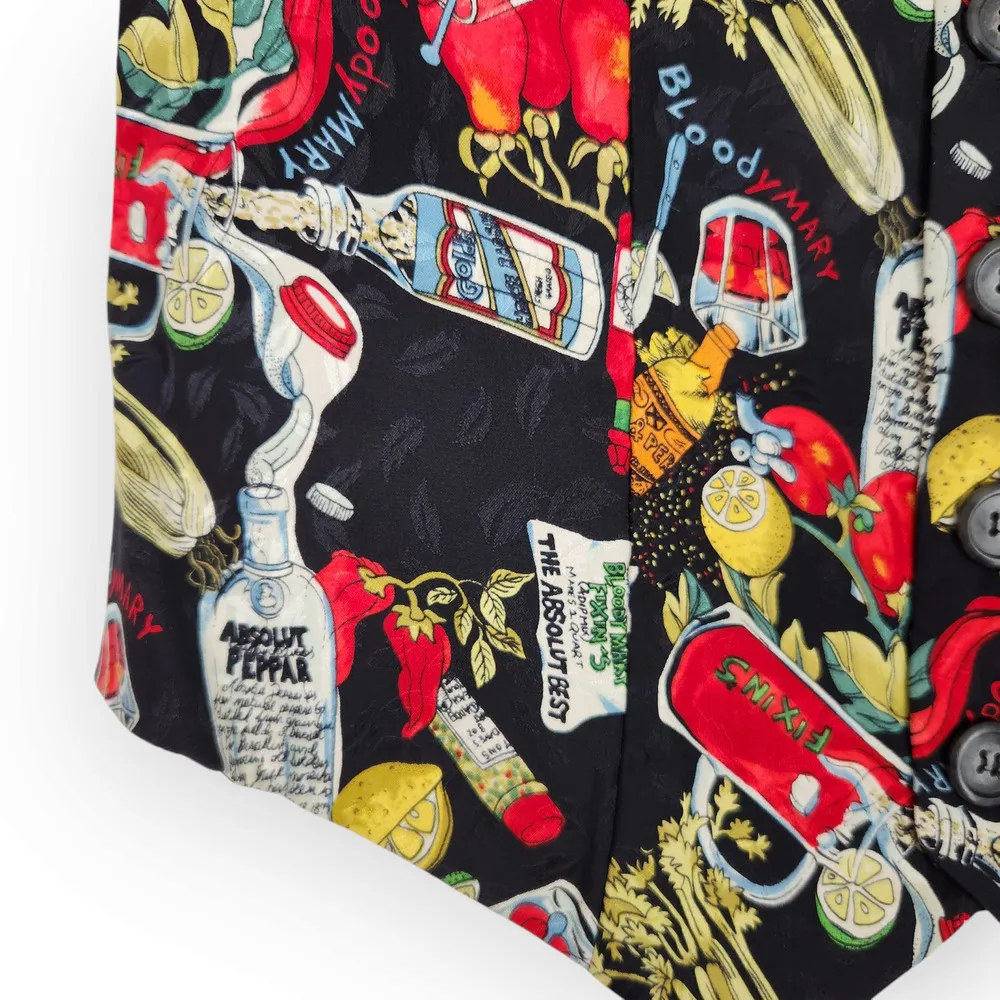Vintage Nicole Miller Silk Black Bloody Mary Novelty Vest S - Image 3