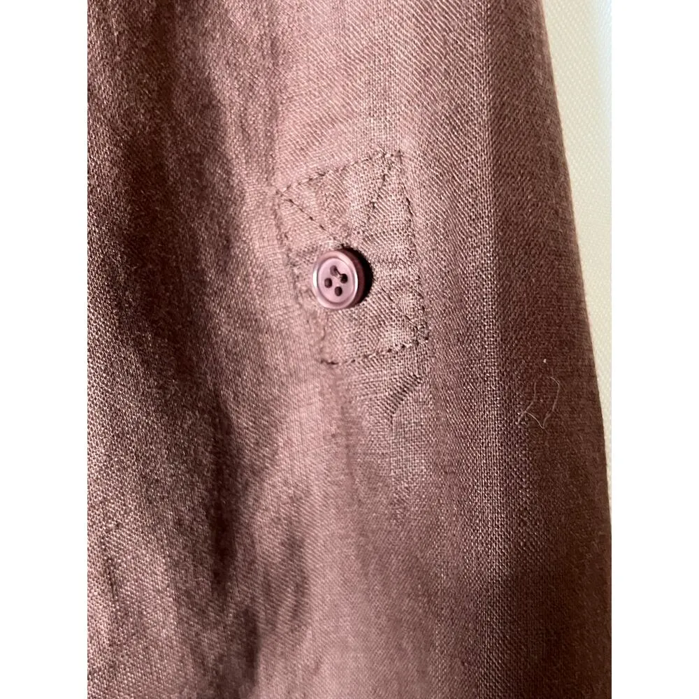 Grace Elements size 8 shirt brown button-up 100% linen roll tab sleeve pockets - Image 6