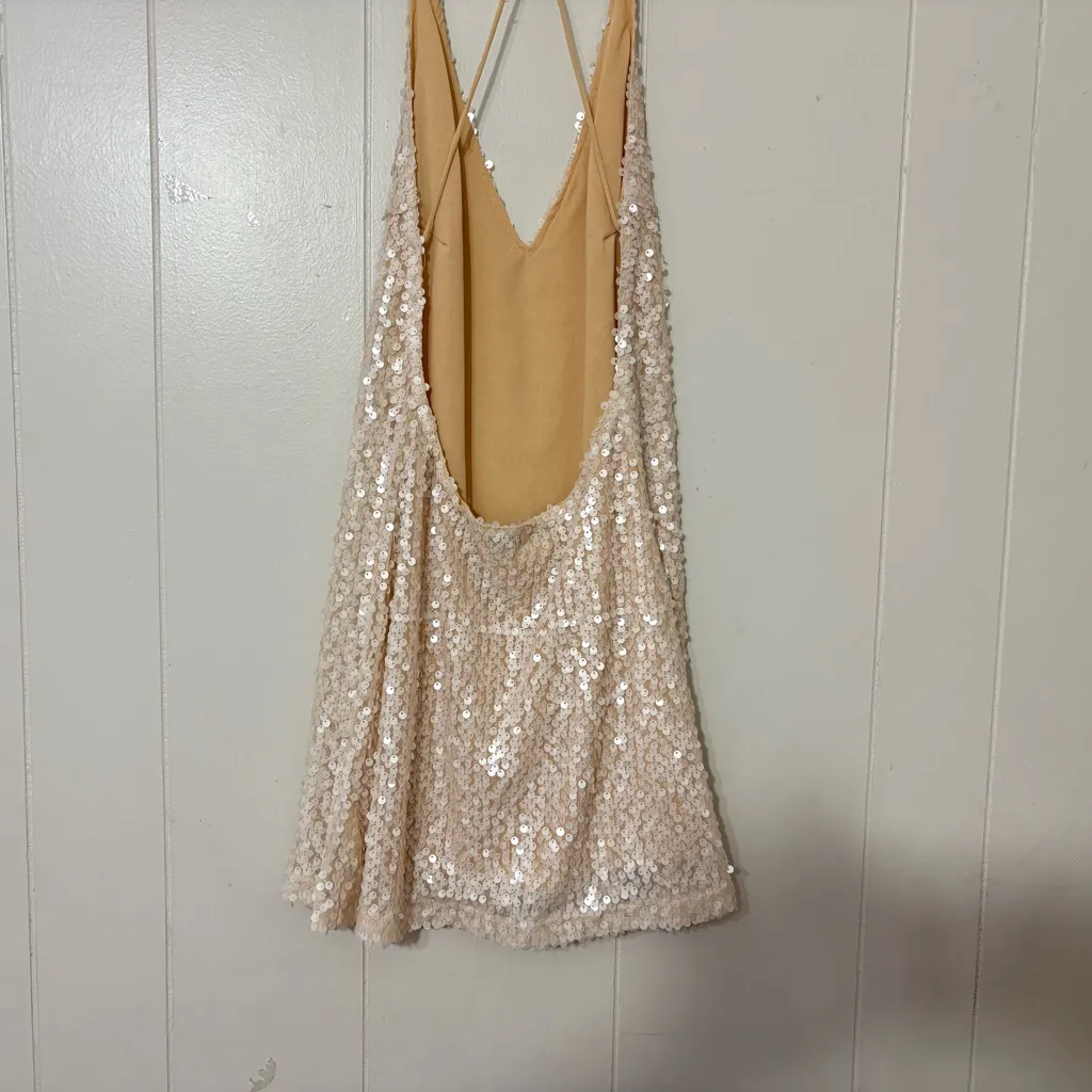 Motel  Rocks White Sequin Mini Slip Dress Open Back Size S - Image 7