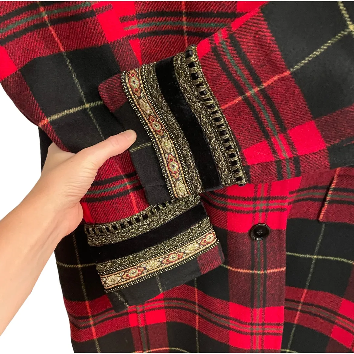 NEW The Kooples Red Plaid Coat Embellished - Image 7