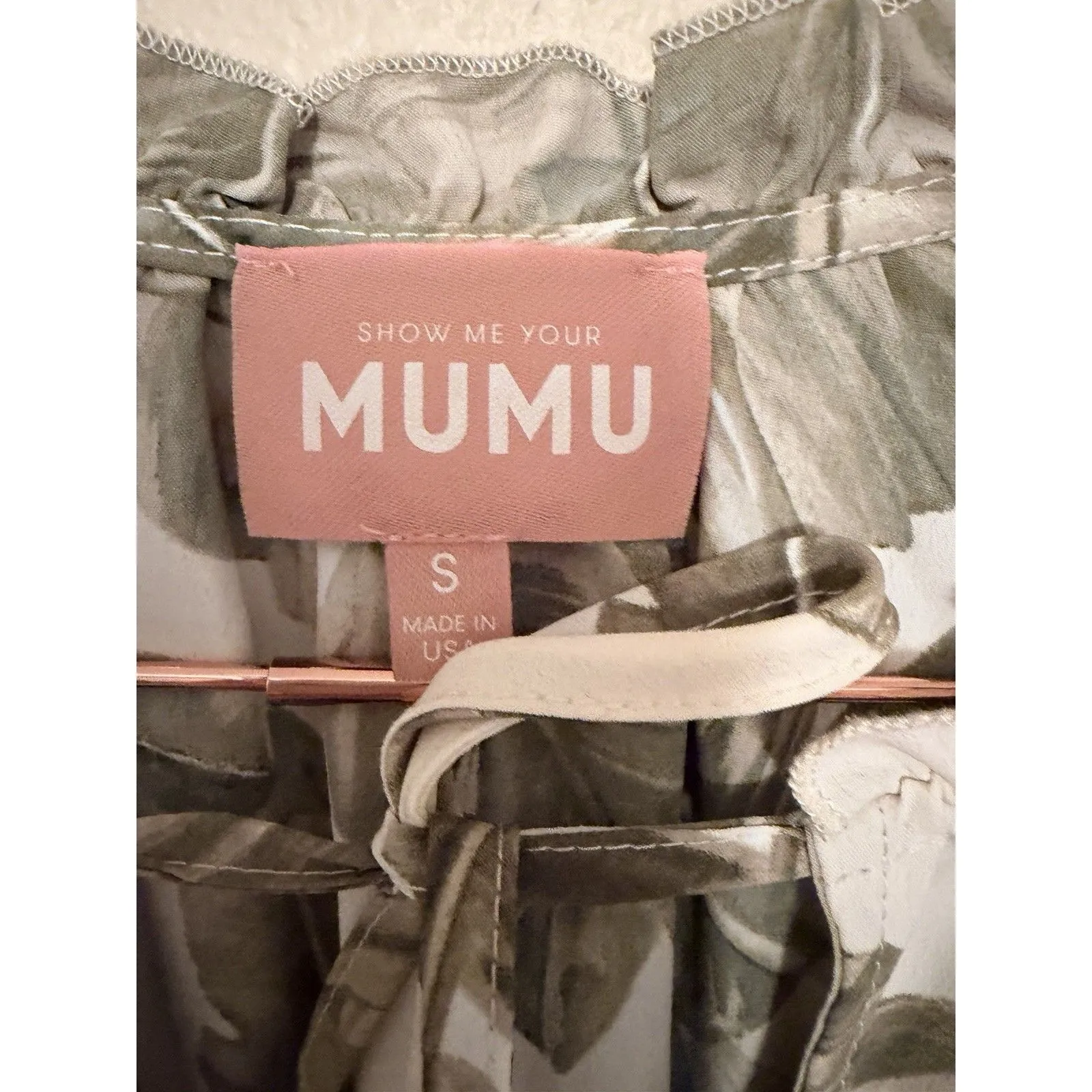 Show Me Your Mumu Birdie Mini Dress Green Palm Leaf Print Size S Long Sleeve - Image 4