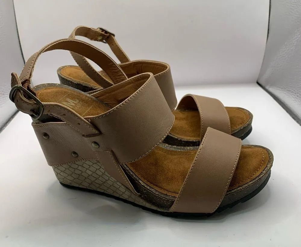 Mark Jenkins Wedge Sandal Women's Size 7 UK 37 Snake Skin Tan Leather Heels F6 - Image 4