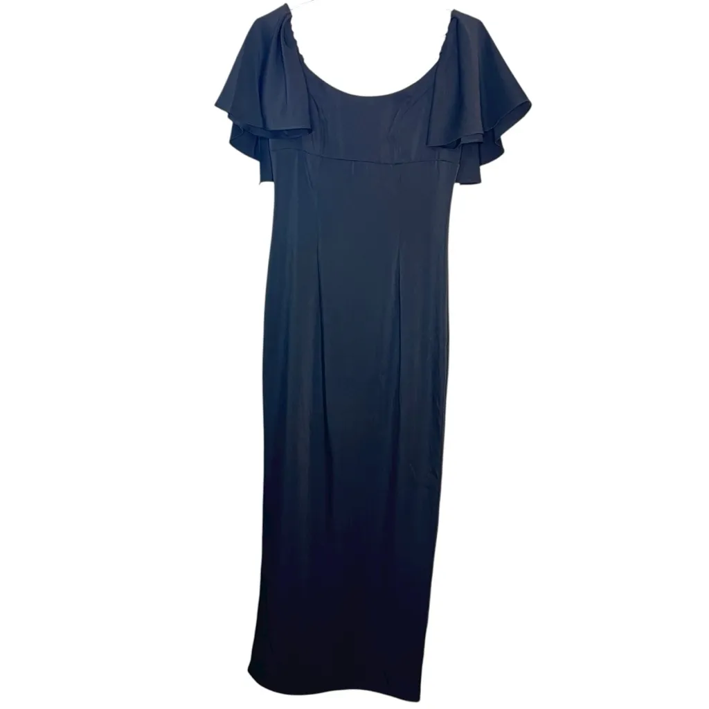 Mac Duggal Women’s Crepe Fitted Dress Short Ruffle Sleeves Black Size 6 - Image 4