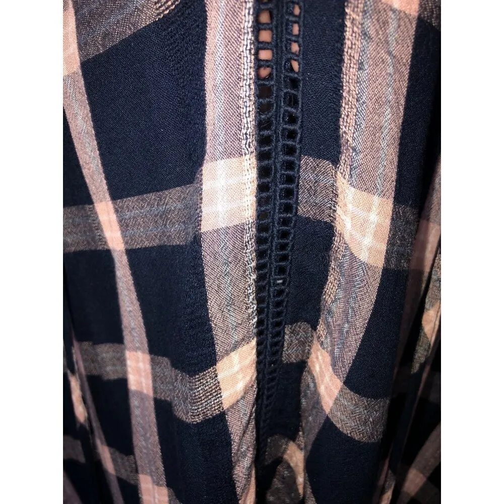 American Eagle Size XXL Tunic Peasant Top Blouse Plaid Tassels Plus Blue AEO - Image 5