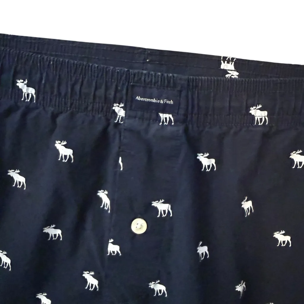 Abercrombie & Fitch Moose Print Boxer Pajama Shorts Navy Blue Lounge Size L - Image 2