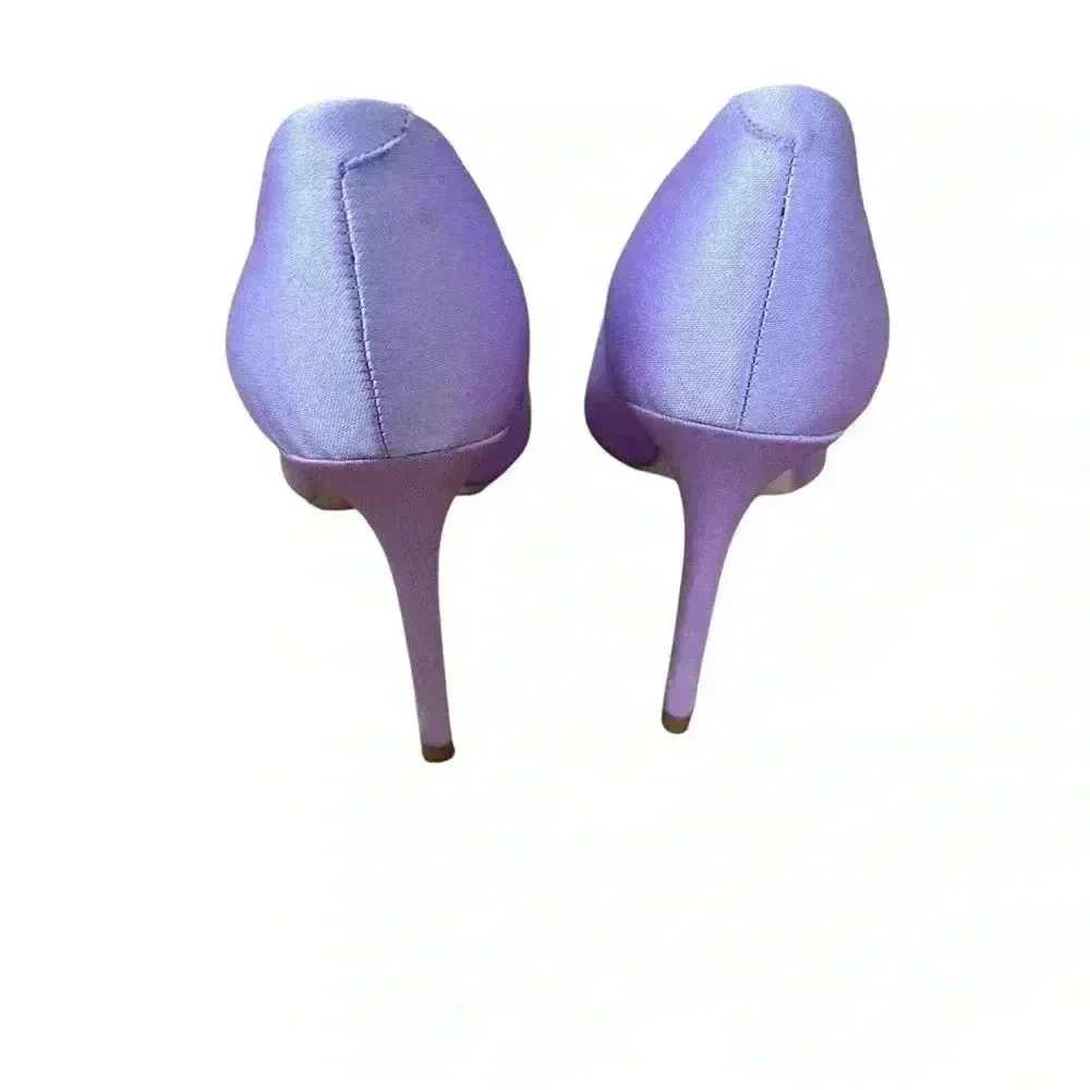 Amara Ostrich Pumps Lilac Pointed toe heeled tag satin feather silver heart.Sz39 Purple Size 8.5 - Image 5