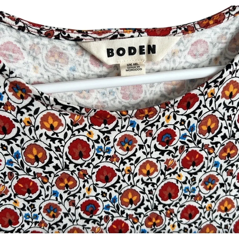 Boden Zoe Dress UK 18L / US 14 Tall – Retro Floral Shift Short Sleeve White - Image 4