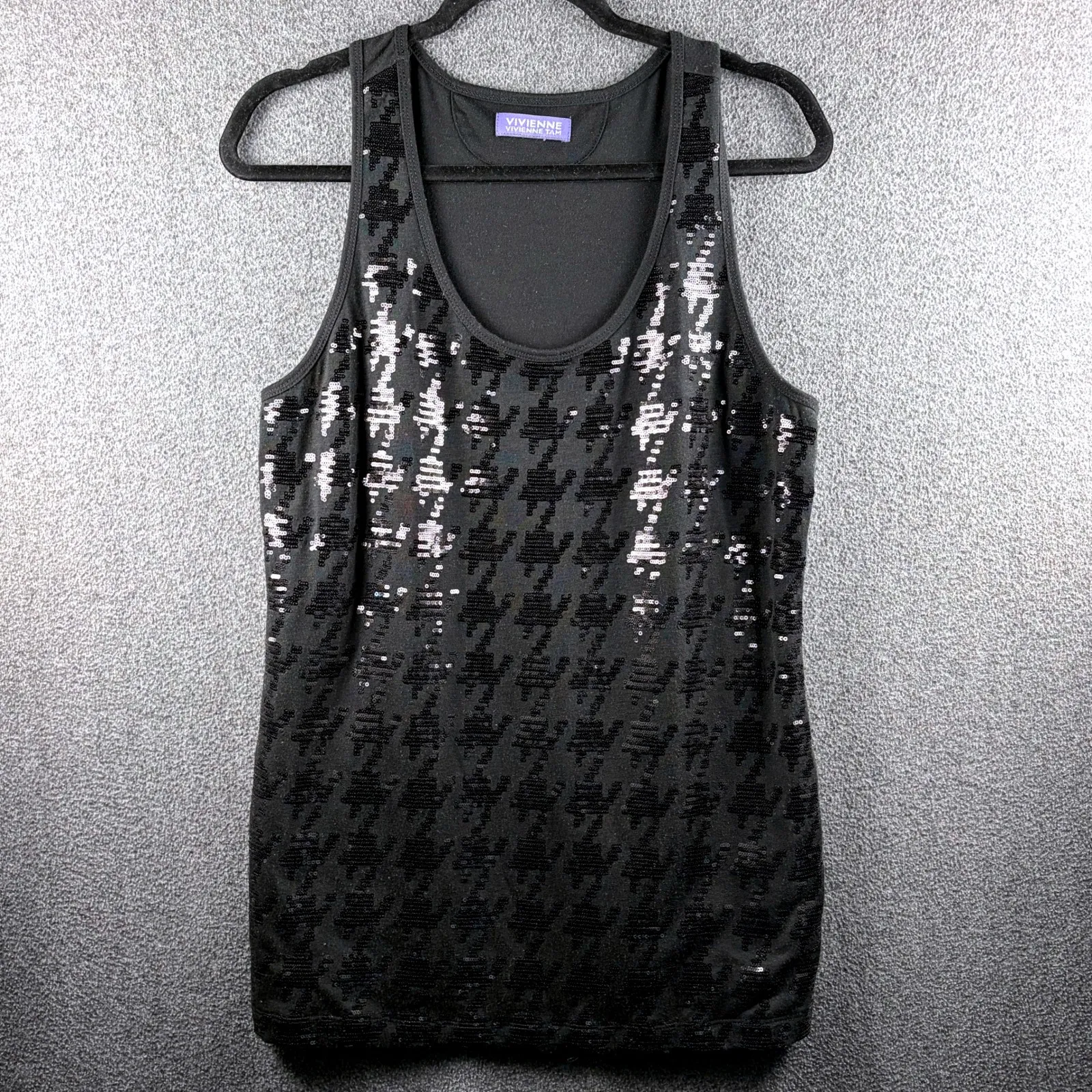 Vivienne Tam Black Sequin Houndstooth Tank Top Sparkle‎ Party Holiday Unk Size - Image 2